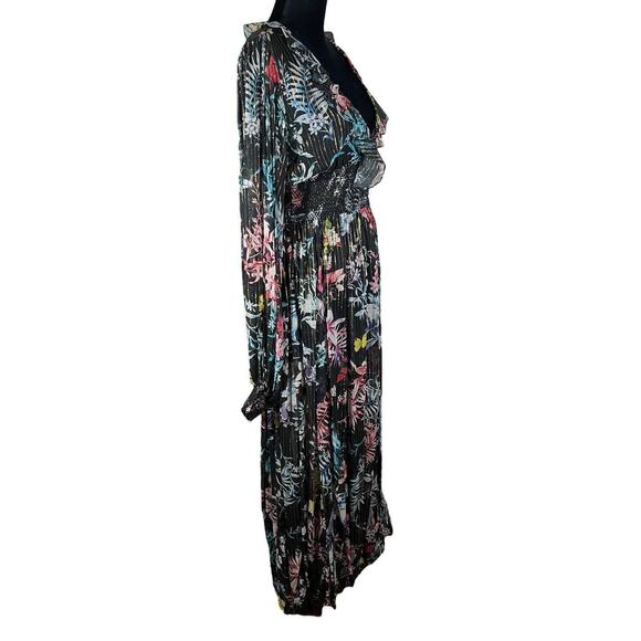Rococo Sand Maxi Dress V-Neck Ruffles Black Long Sleeve Handmade Size Medium - Picture 3 of 10